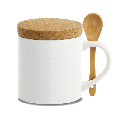 Elegant Design Fashion Coffee Mug with Natural Cork Lid & Bamboo Spoon - GC2026