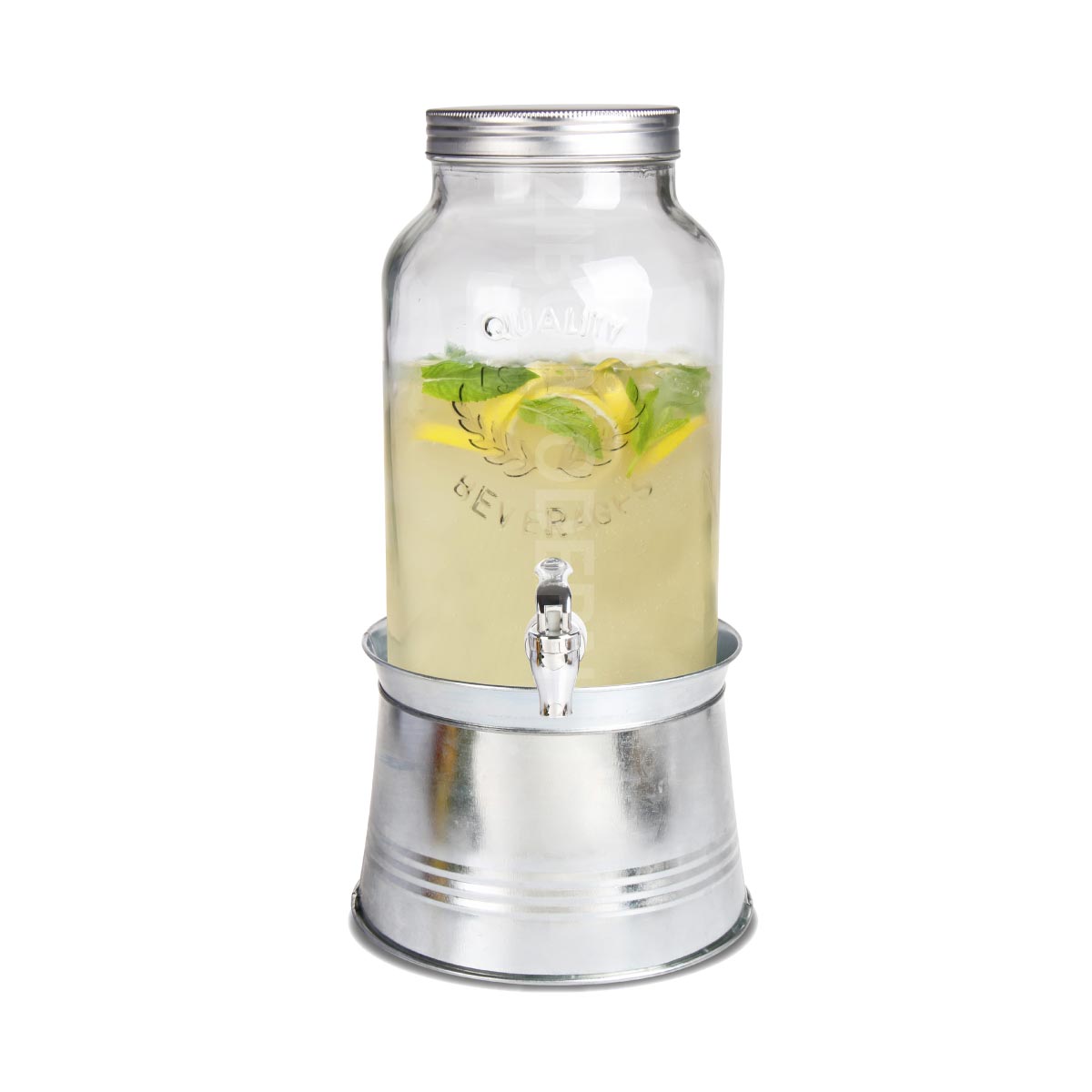 1.5 Gallon Glass Mason Jar Beverage Drink Dispenser With Ice Bucket Stand - GB1013