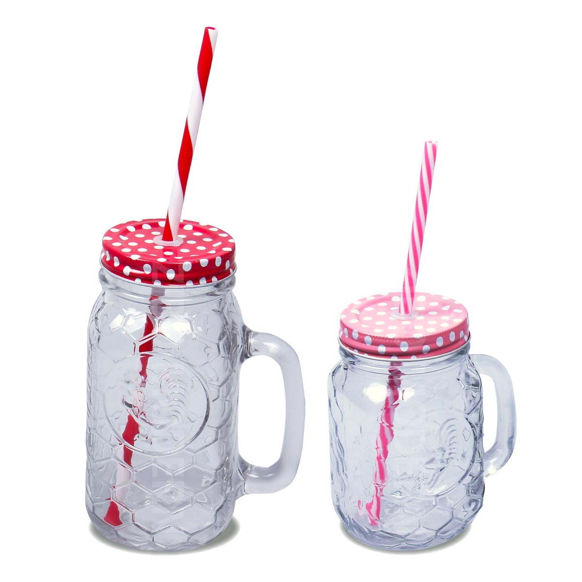 Old Fashioned Mason Jar Mugs With Handle And Straw - GB1233