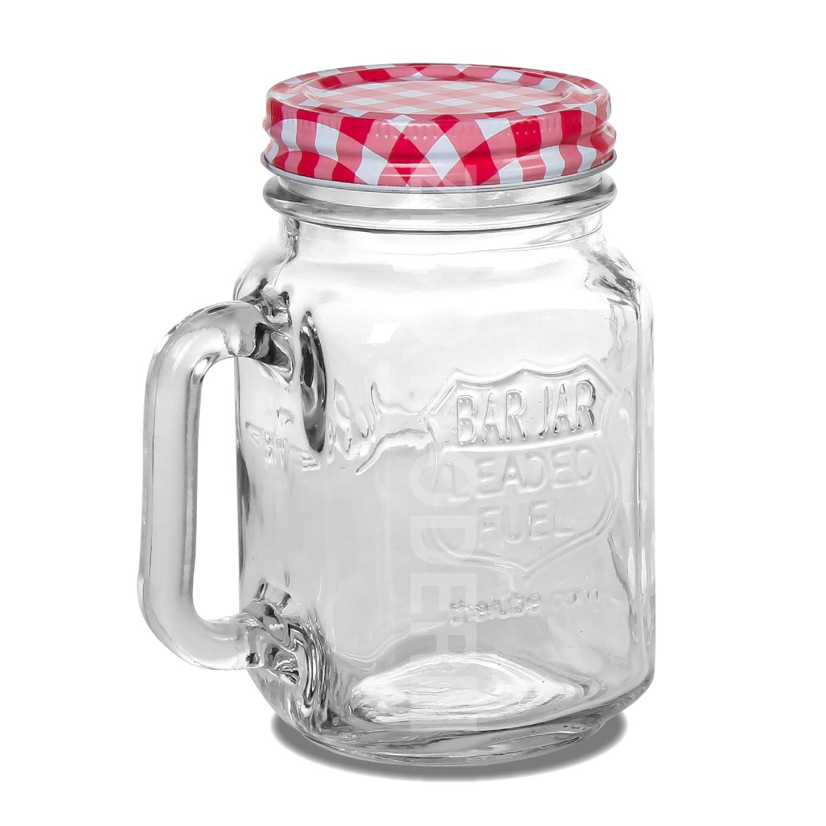 Old Fashioned Embossed Glass Mason Jar Mugs With Handle And Metal Lid -  GB1239