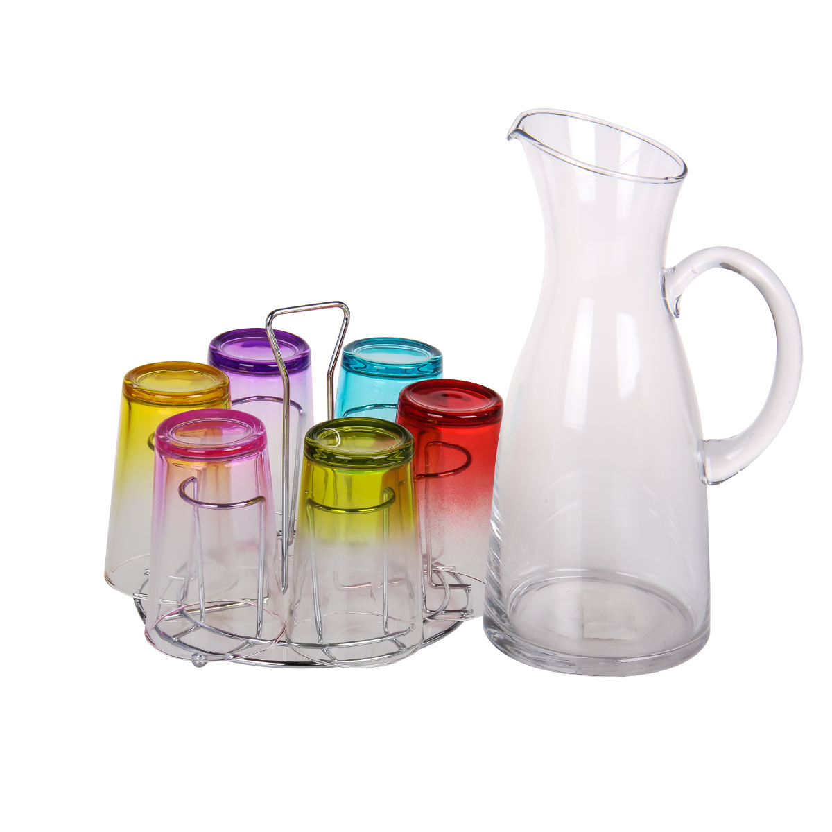 7-Piece Water Glasses Set Cups and Pitcher With Stainless Steel Rack - GB1409