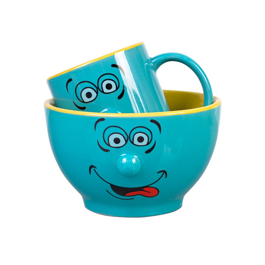 Multi-Color Cute Emoji Porcelain Coffee Mug and Bowl Set Include 11 Oz Mug And 20 Oz Bowl