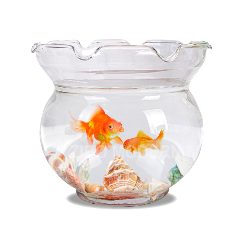 6 / 7 / 9 / 11 Inch Hand Blown Clear Glass Waved Rim Fish Tank - Round Glass Fish Tank