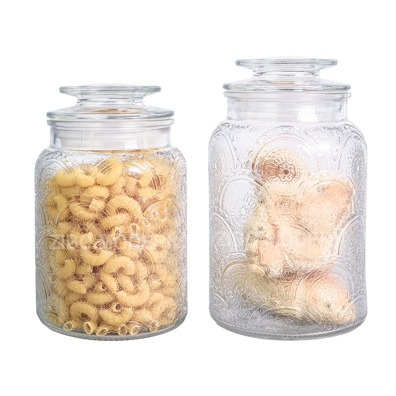 1 L / 1.3 L Glass Air-tight Beautifully Embossed Patterns Food Storage Canister - Food Storage Canister - Glass Storage Jar