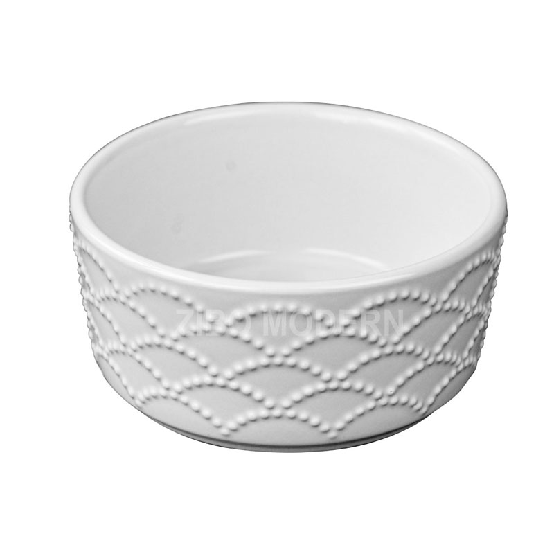 8 Oz 4 Inch Embossed Porcelain Dessert Bowl Cereal Bowl, Soup Bowl - Porcelain Deep Bowls for Cereal - Ramen / Rice / Noodles