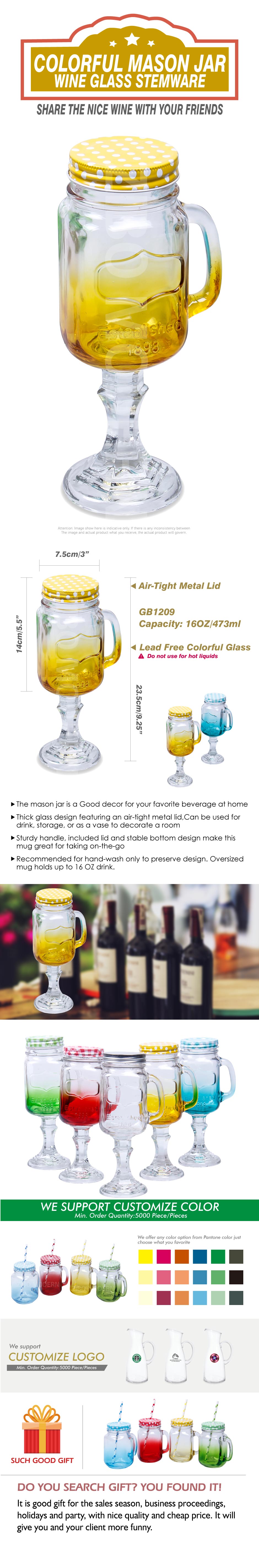 Colorful Mason Jar Wine Glass Stemware