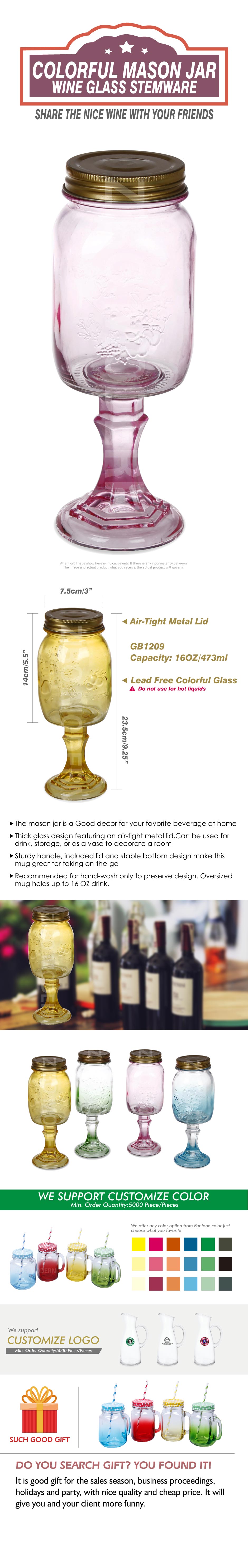 Colorful Mason Jar Wine Glass Stemware