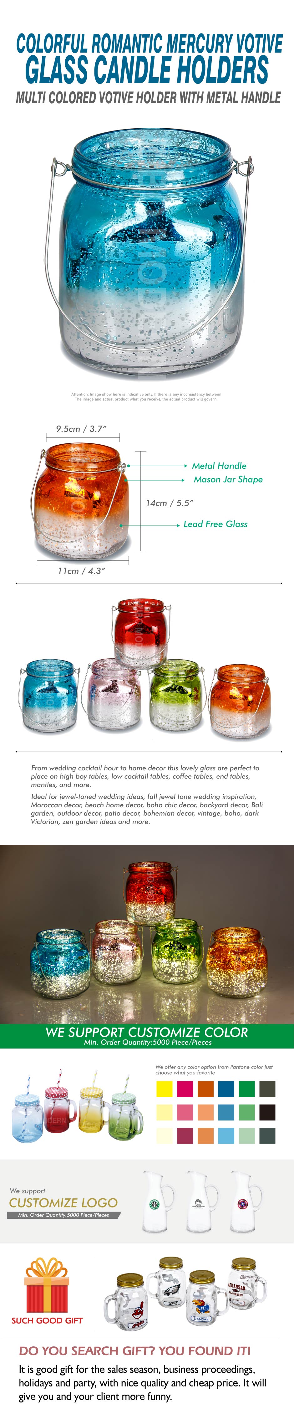 Colorful Romantic Mercury Votive Glass Candle Holders 