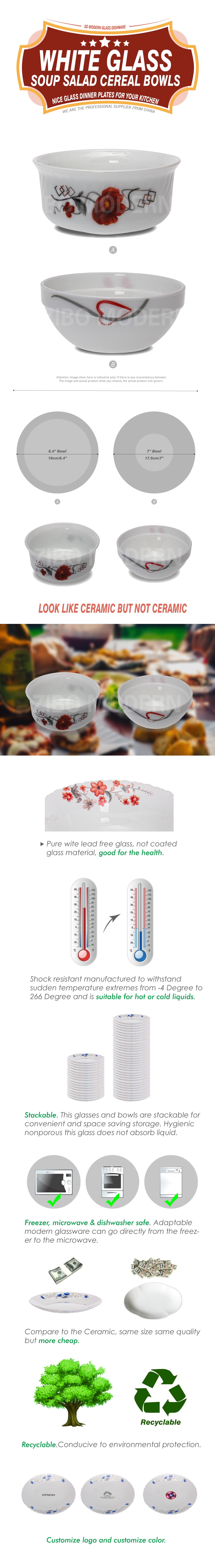 White Glass Soup Salad Cereal Bowls