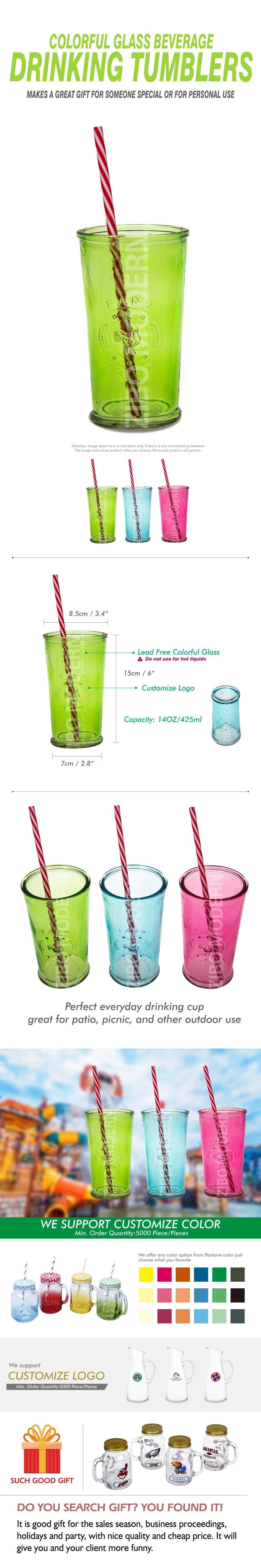 Colorful Glass Beverage Drinking Tumblers Makes a great gift for someone special or for personal use