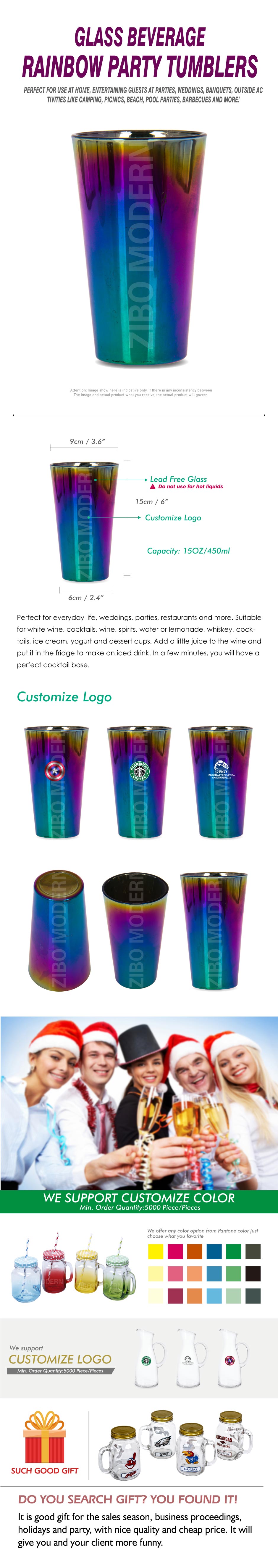 Glass Beverage Rainbow Party Tumblers Perfect for use at home, entertaining guests at parties, weddings, banquets, outside activities like camping, picnics, beach, pool parties, barbecues and more!