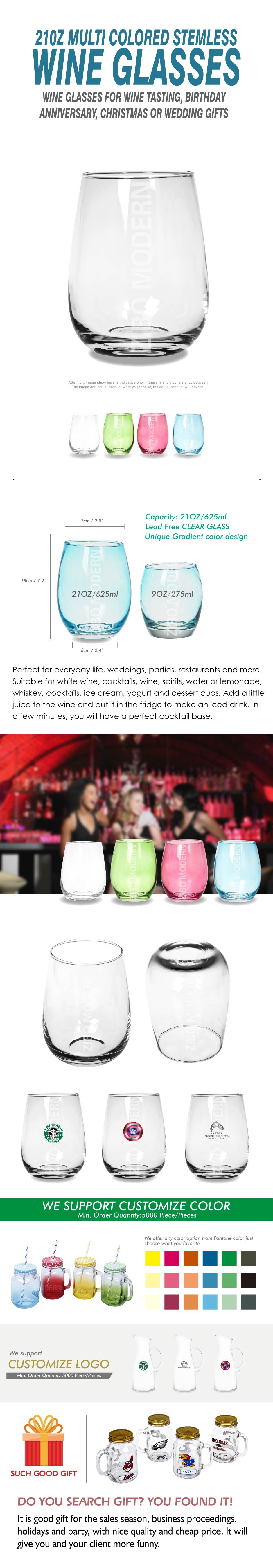 210Z Multi Colored Stemless Wine Glasses Wine glasses for Wine Tasting, Birthday, Anniversary, Christmas or Wedding Gifts whishkey glasses wine cup Goblet Beverage Cups