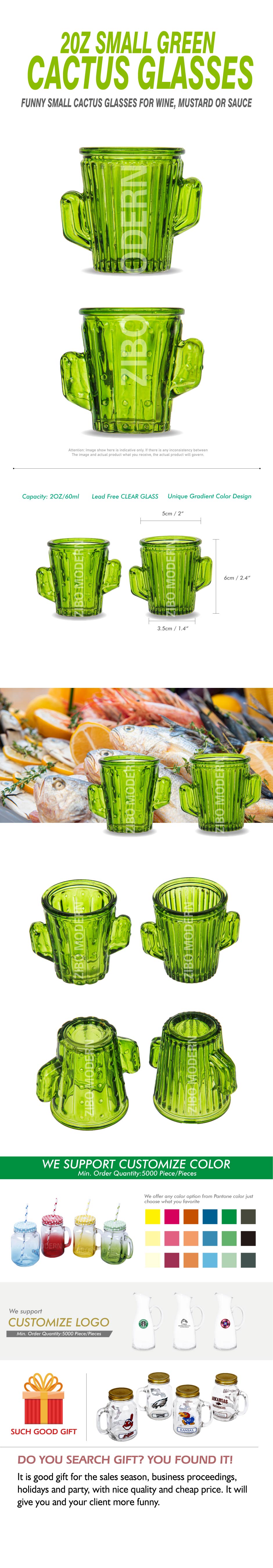 20Z Small Green Cactus Glasses Funny small cactus glasses for wine, mustard or sauce