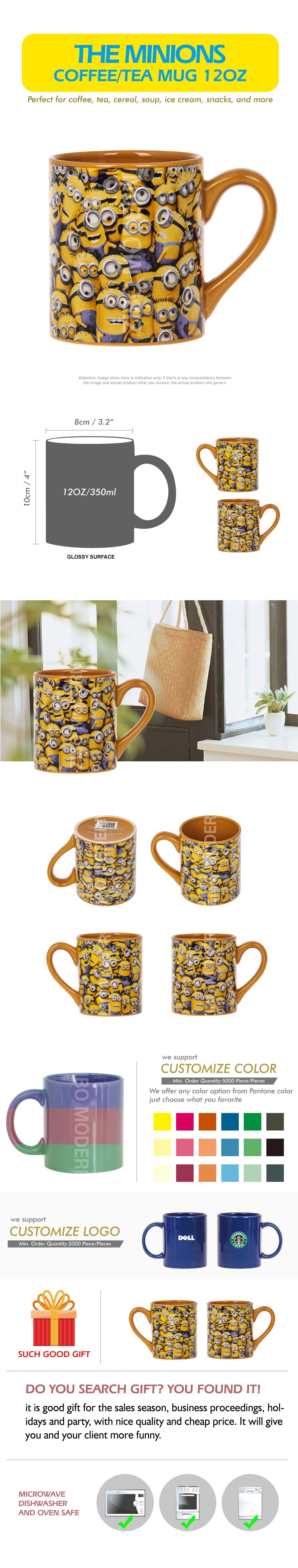 The Minions Coffee/Tea Mug 12oz Perfect for coffee, tea, cereal, soup, ice cream, snacks, and more Pocerlain mugs cups drinkware chocolate milk tea mugs